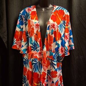 True Destiny Floral V-Neck Tunic - Red, Blue, Pink